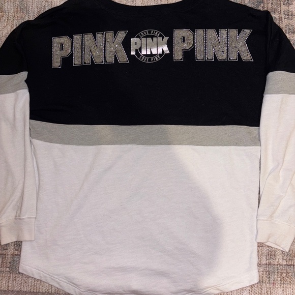 PINK Victoria's Secret Tops - PINK Victoria's Secret Black and White Long Sleeve Tee